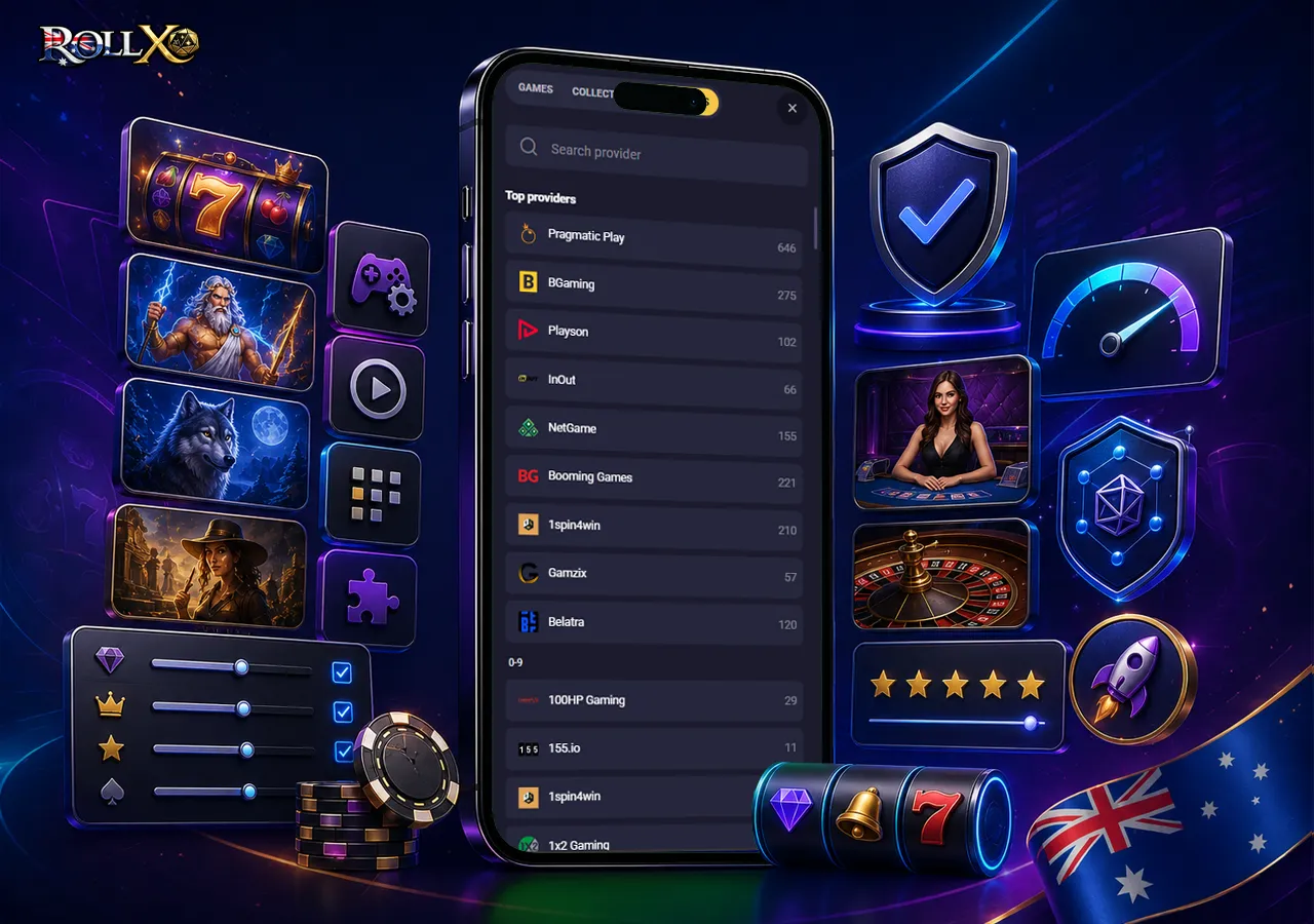 Game providers presented through a modern mobile lobby with certified gaming visuals