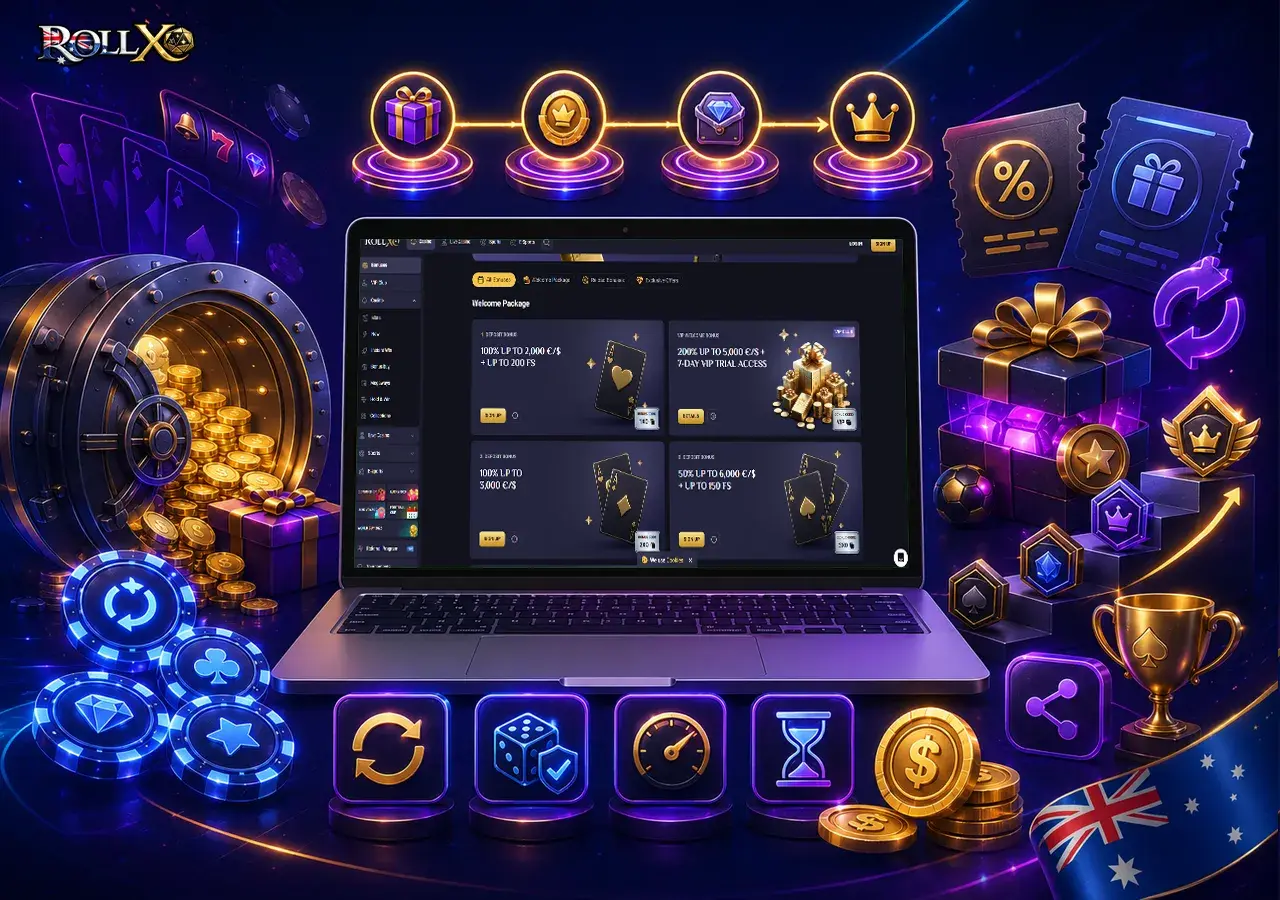 Bonus and promotion scene with a large reward vault, free spins and VIP-style progression